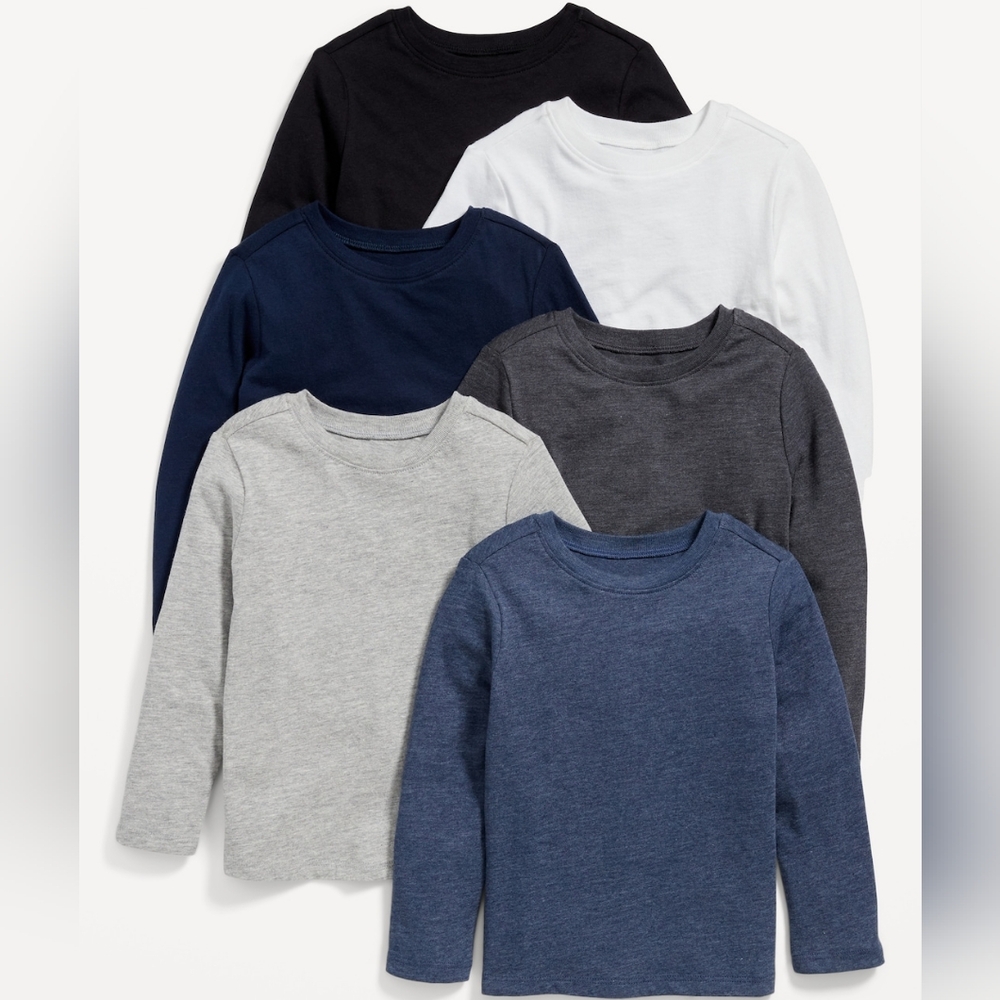 Unisex Long-Sleeve Cotton T-Shirt 6-Pack for Toddler